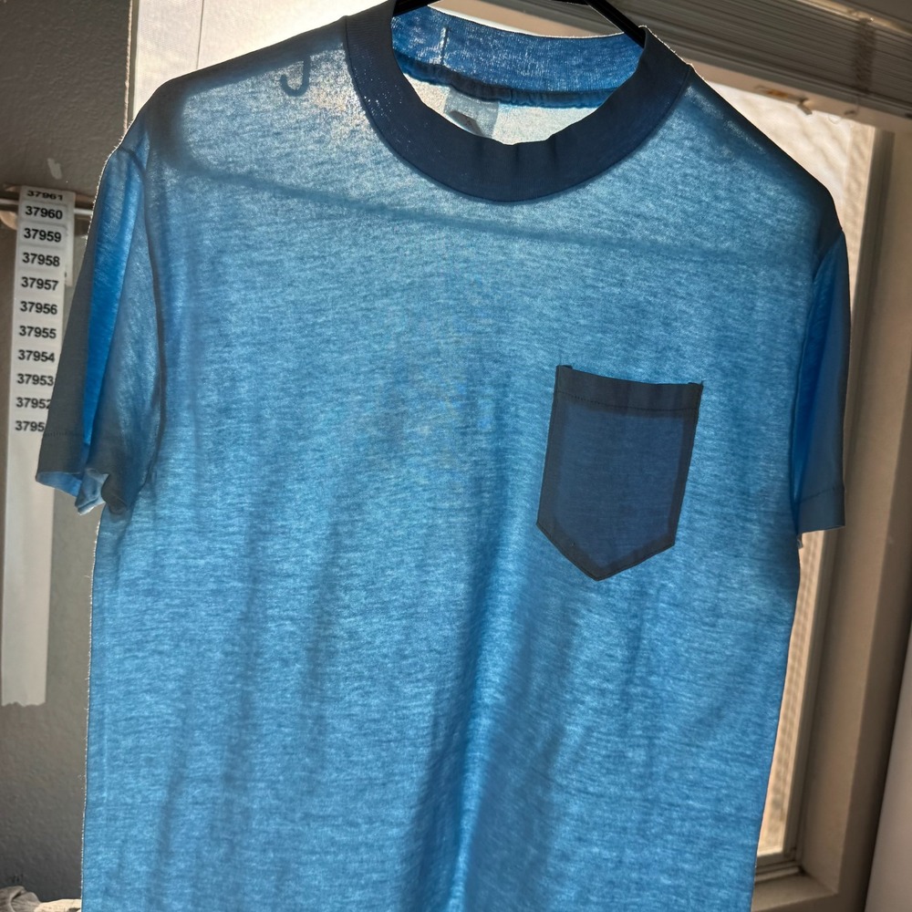Vintage 80s Paper Thin Pocket T Shirt Mens Medium Blank Single Stitch USA